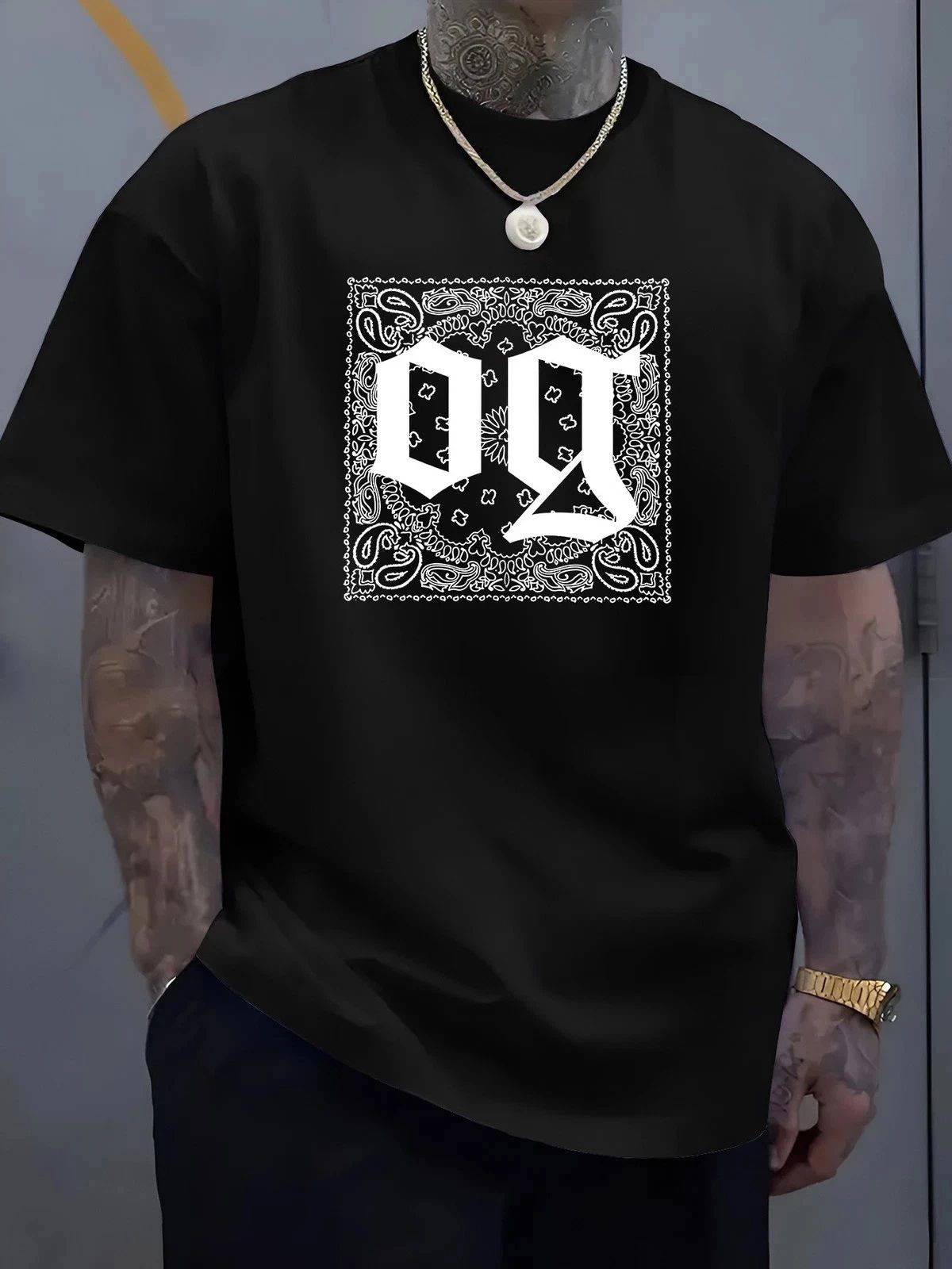Men's OG Bandana Graphic T-Shirt Streetwear Casual Crew Neck Tee
