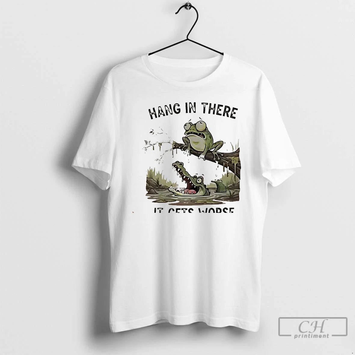 Classic Frog And Alligator Hang In There It Gets Worse Christmas T Shirts
