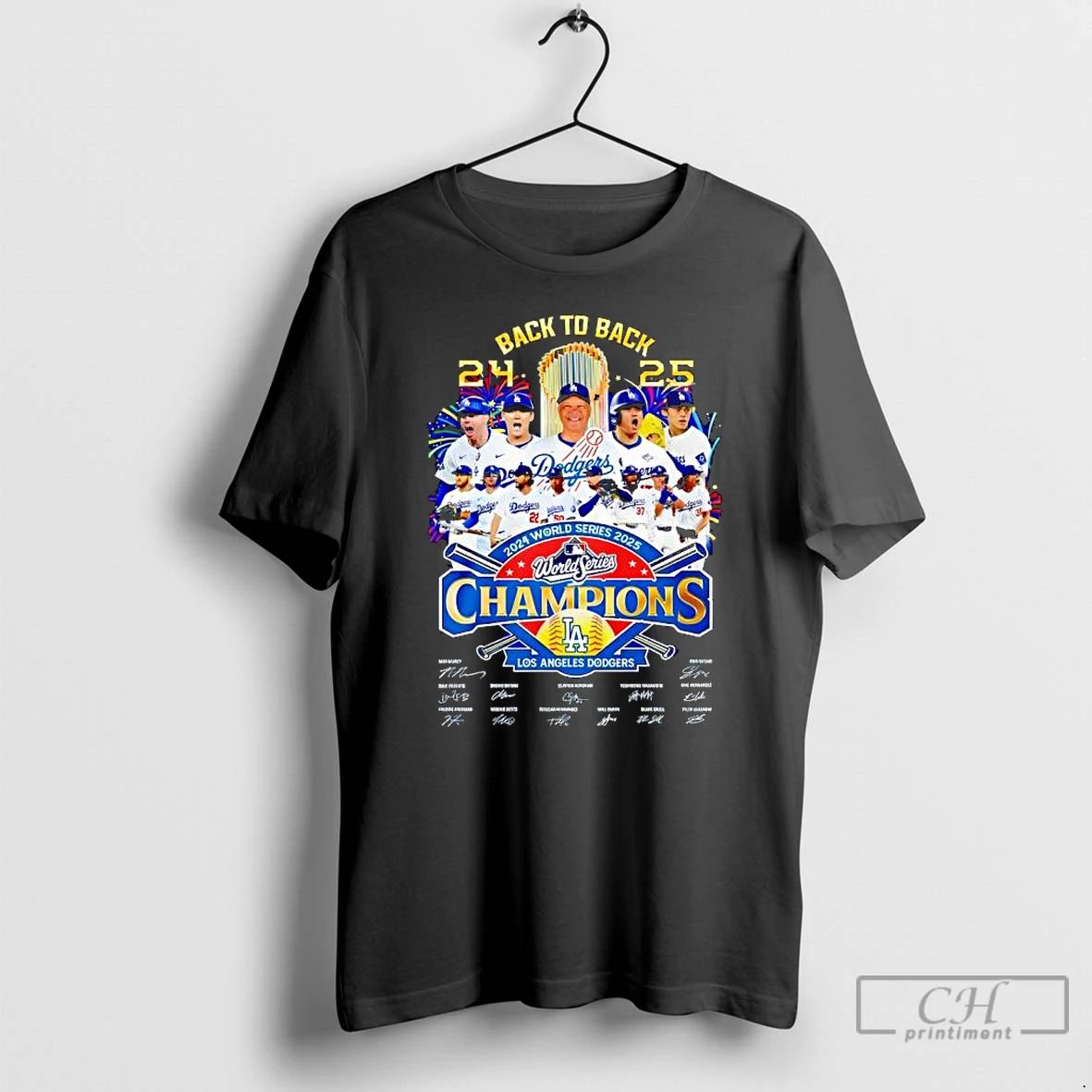 Classic Los Angeles Dodgers Back To Back World Series Champions Signatures T Shirts
