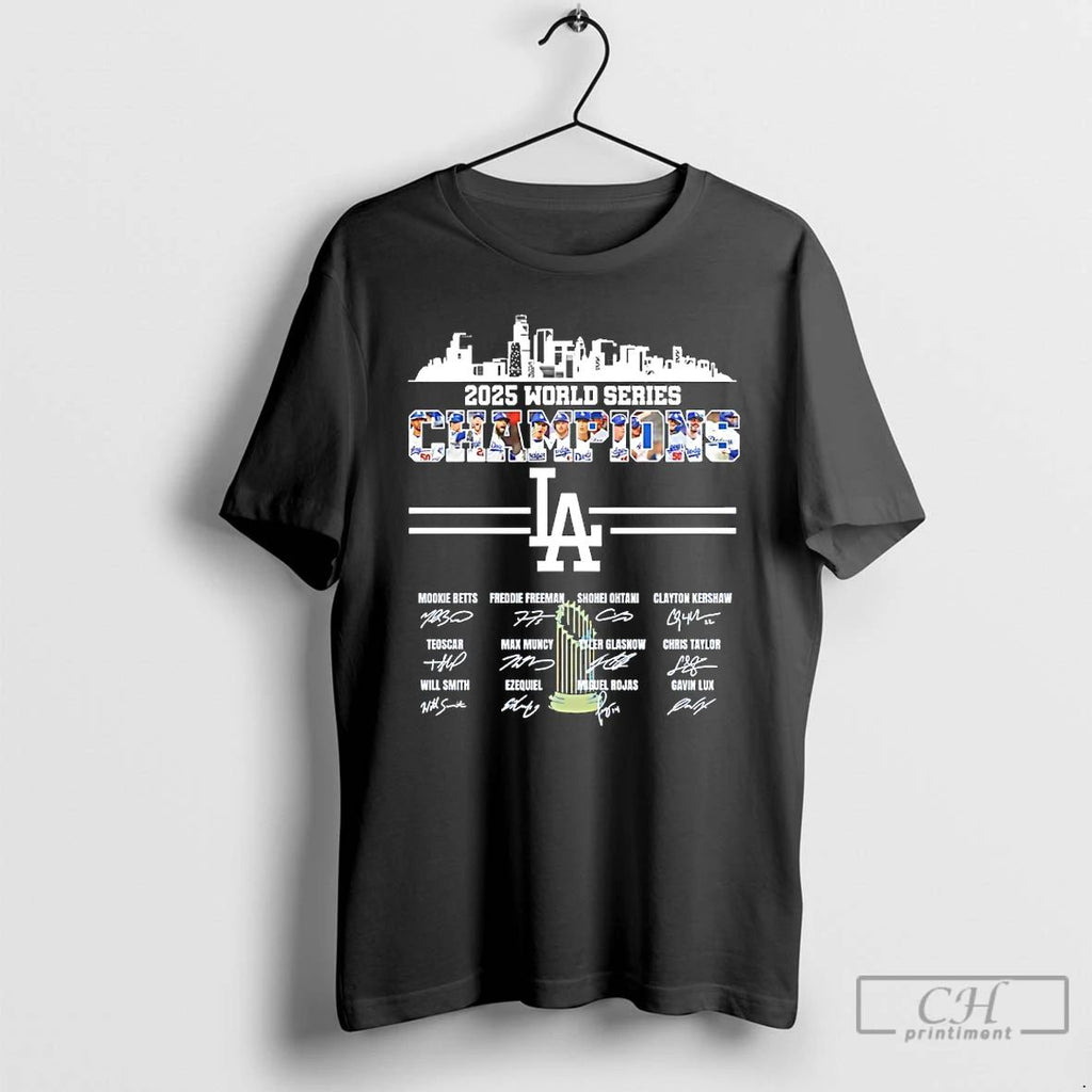 Classic Los Angeles Dodgers 2025 World Series Champions Team Name Signature T Shirts