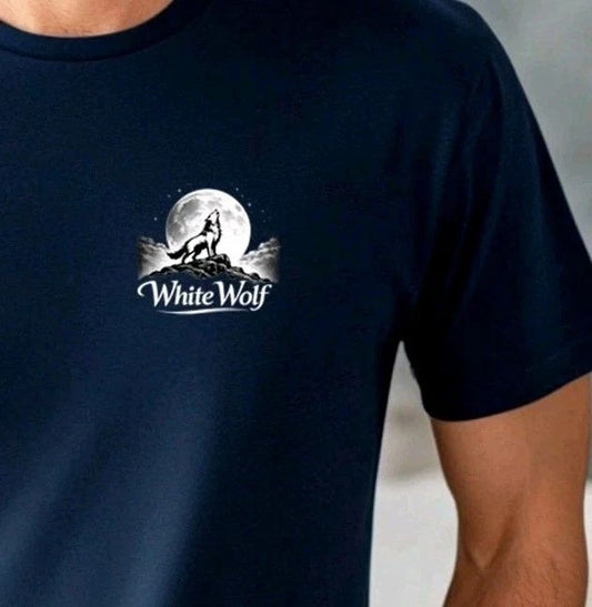 Men's T-shirt White Wolf under Moon Logo Regular Size Streetwear Summer Top Tree