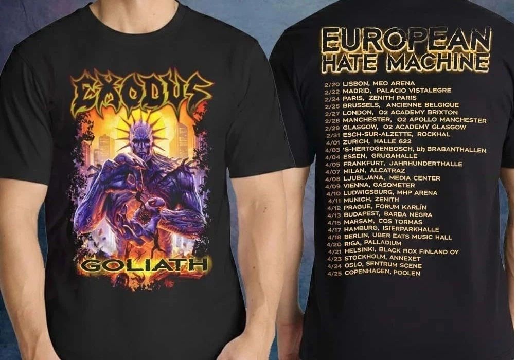 Exodus Merch Hate Machine European Tour 2026 Goliath Two Sided T-Shirt