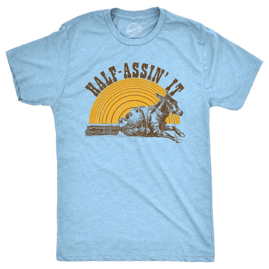 Mens Half Assin It T Shirt Funny Donkey Low Effort Joke Tee for Guys