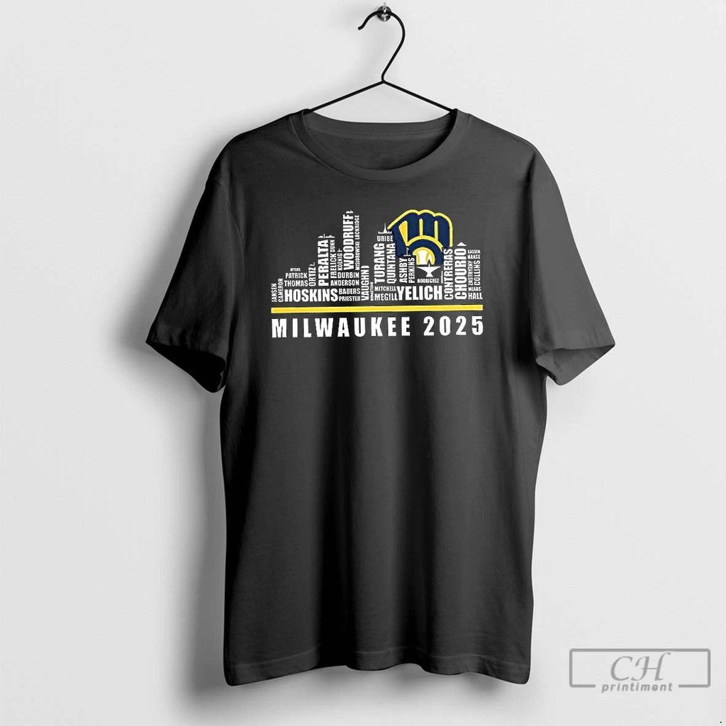 Premium Milwaukee Brewers Baseball 2025 Names Players Skyline T Shirts