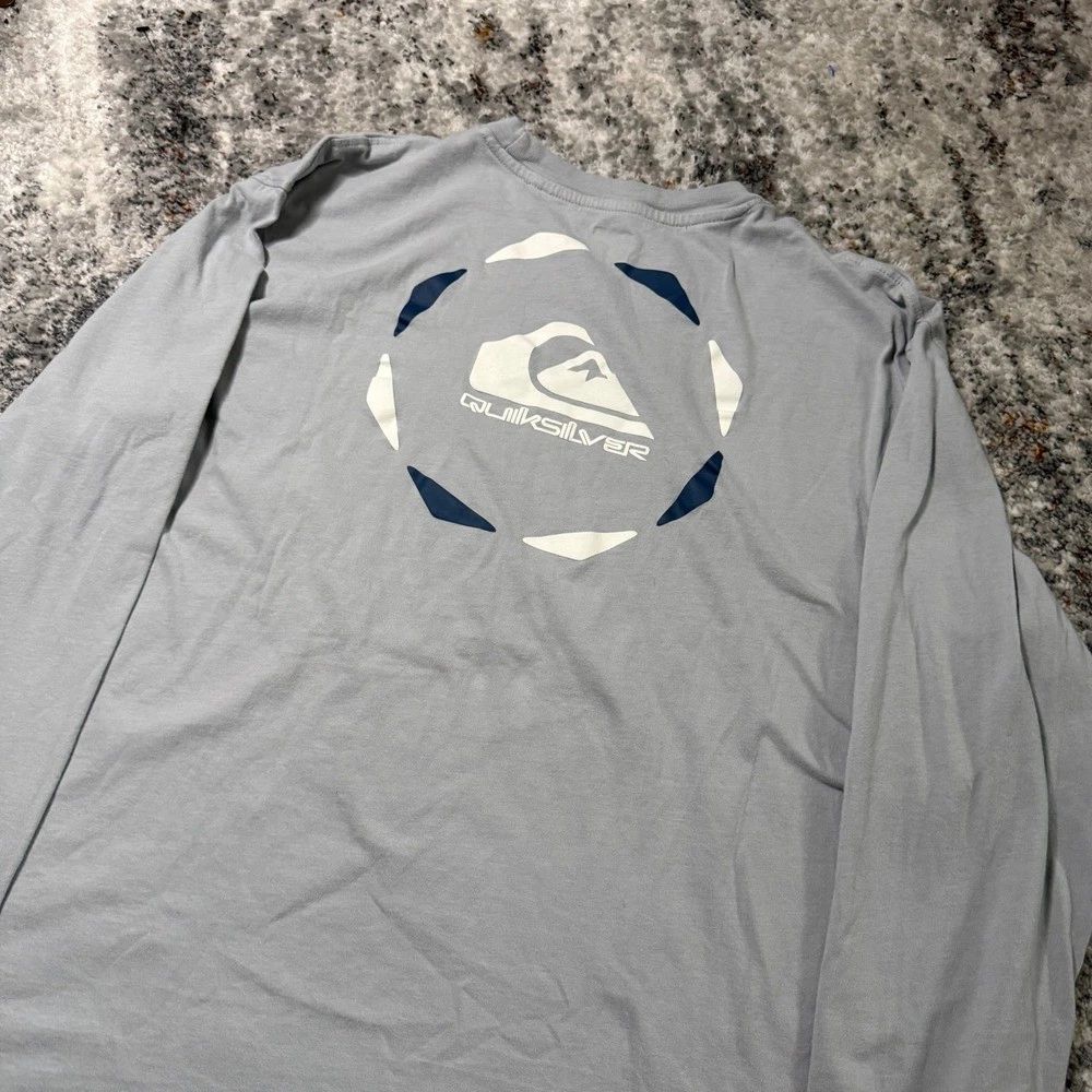 Quiksilver Mens Long Sleeve Graphic T-Shirt Gray Blue Logo Surf Tee XL