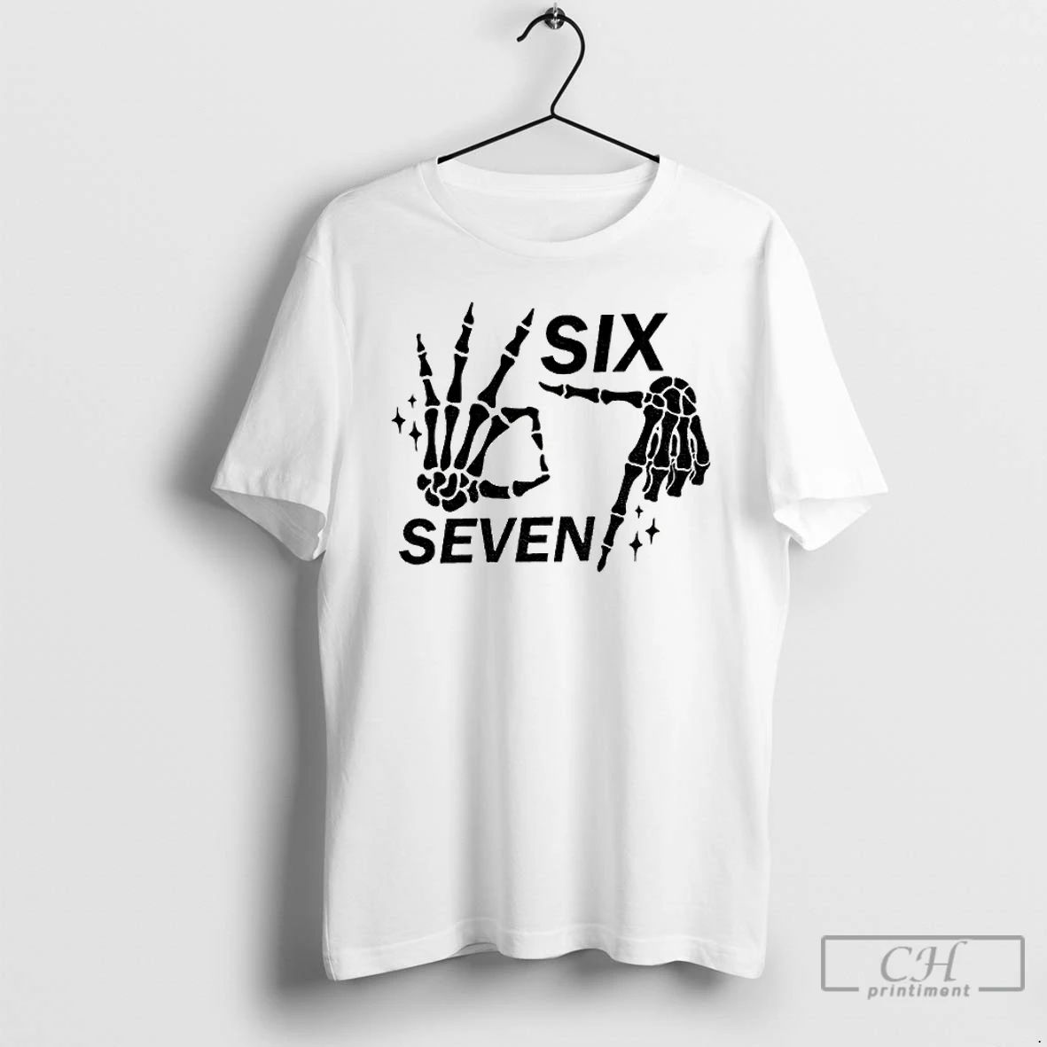 Classic 6 7 Meme Funny Skeleton Hands Halloween T Shirts
