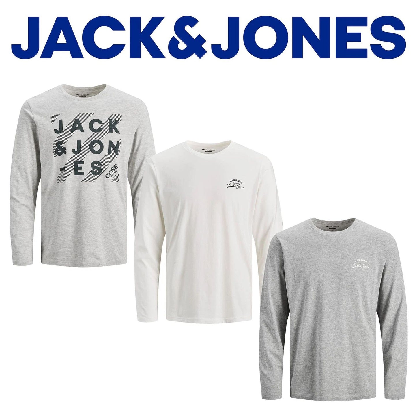 Jack Jones Men's Slim Fit Long Sleeve T-Shirt S-2XL Crew Neck Plain Cotton Tee
