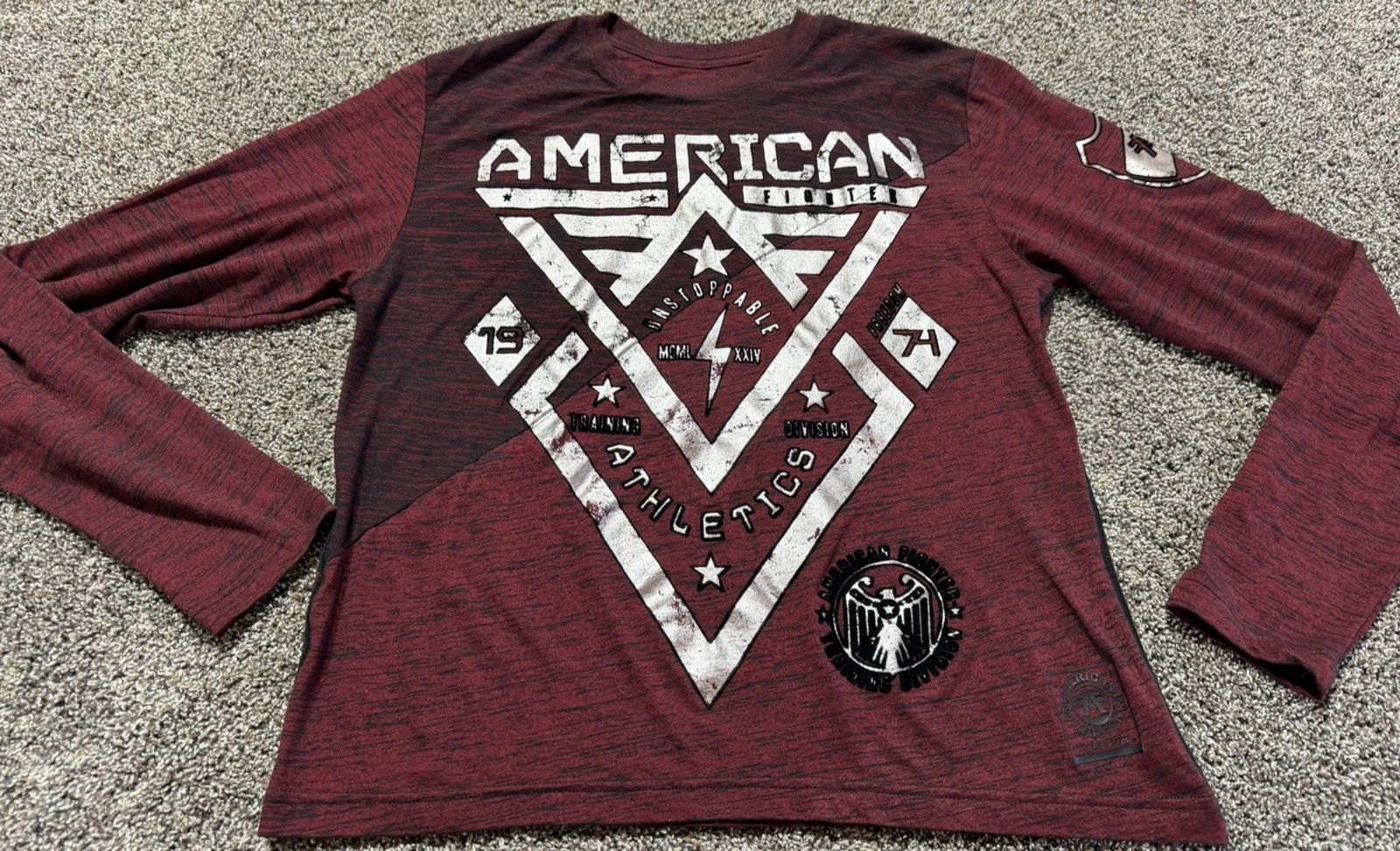American Fighter Slim Fit Large Mens Long Sleeve Shirt Red Double Sided MMA UFC