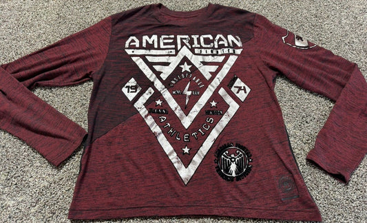 American Fighter Slim Fit Large Mens Long Sleeve Shirt Red Double Sided MMA UFC