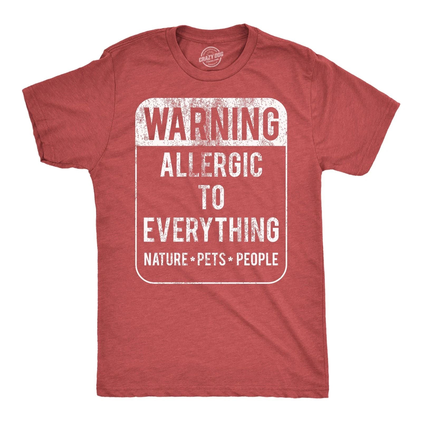 Mens Funny T Shirts Warning Allergic to Everything Sarcastic Graphic Tee for Men