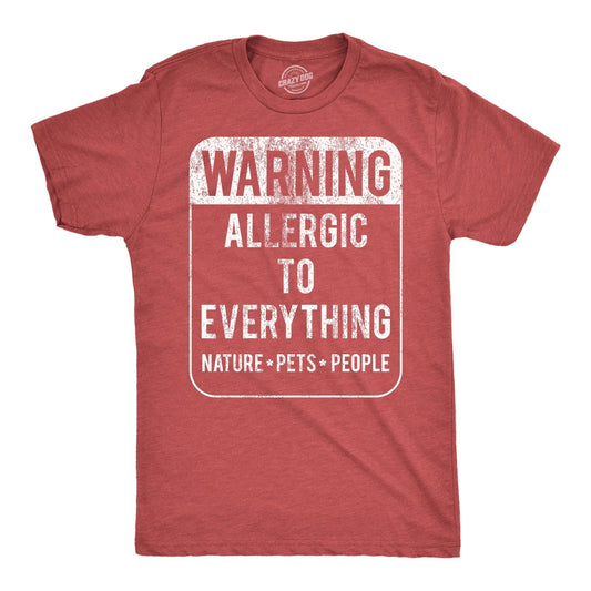 Mens Funny T Shirts Warning Allergic to Everything Sarcastic Graphic Tee for Men