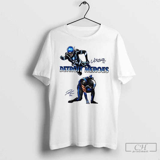 Classic Jahmyr Gibbs And Amon Ra St Brown Detroit Heroes 2025 Signature T Shirts