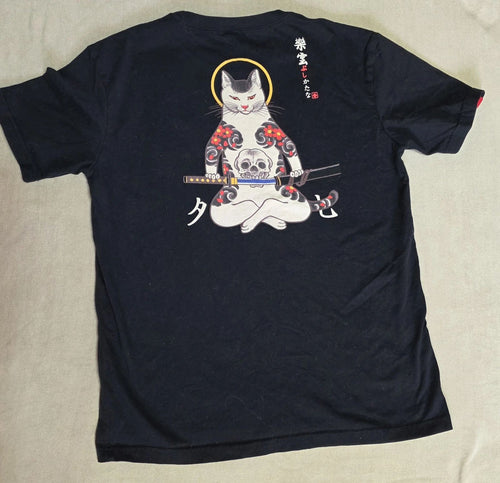 3XL Samurai Cat T- Shirt Embroidered Divine Irezumic Warrior Streetwear Kitsune