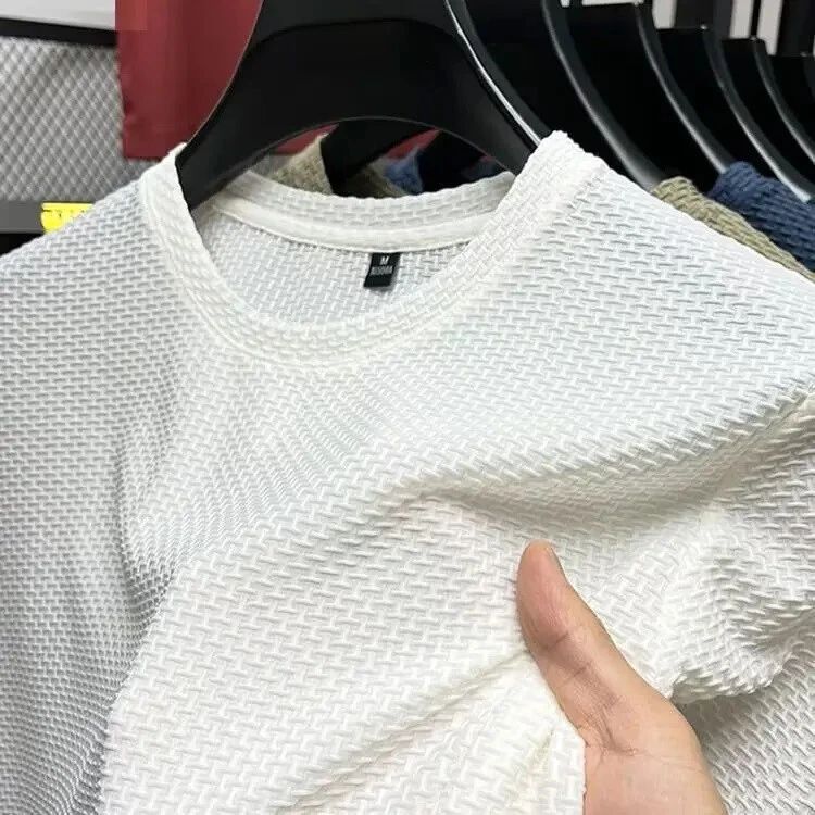Bamboo Mesh Ice Silk Summer Slim Fit T-Shirt Men's Short Sleeved Round Neck