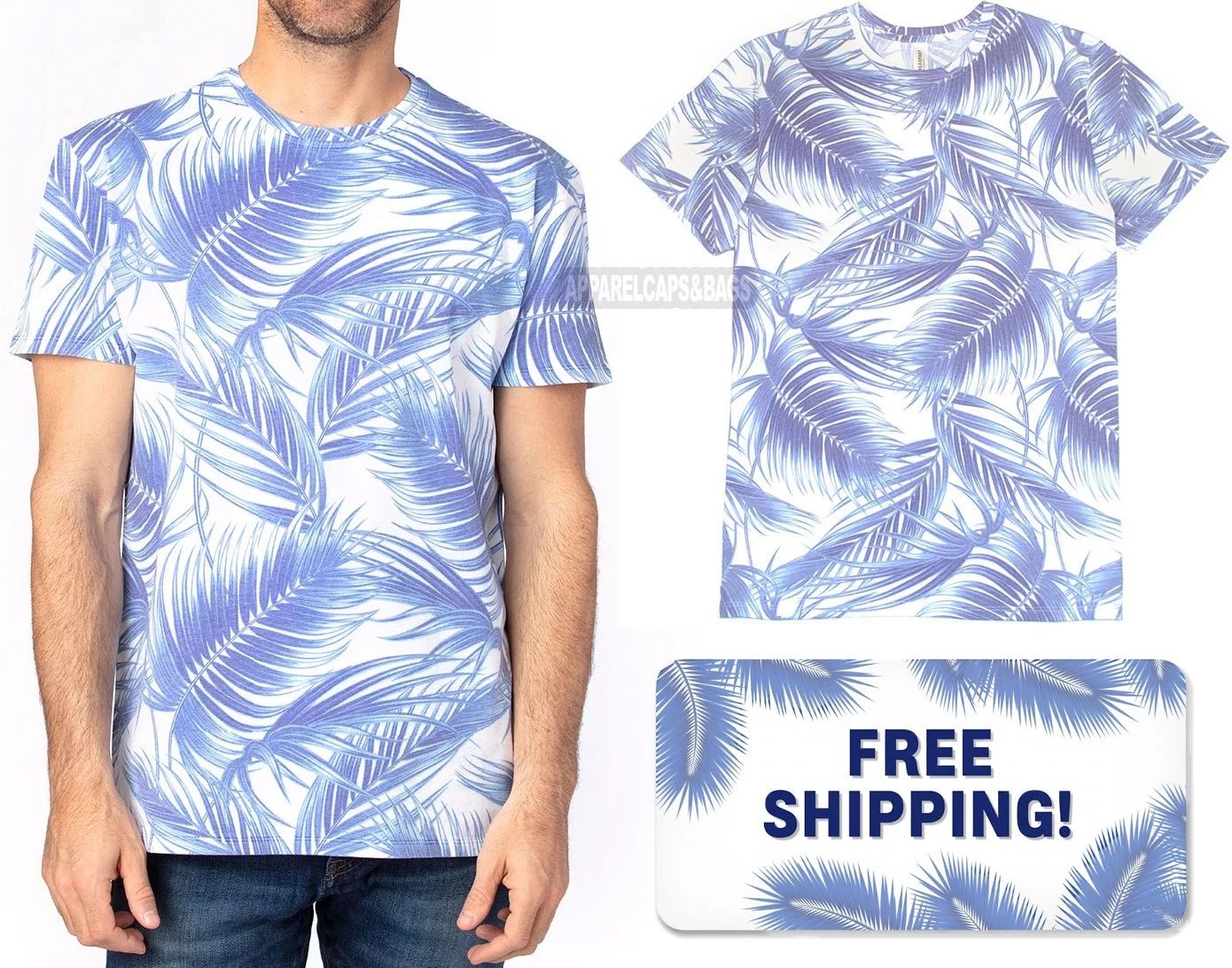 Mens Soft Blended Jersey Tee Blue Palm Paradise Tropical T-Shirt XS-3XL NEW!