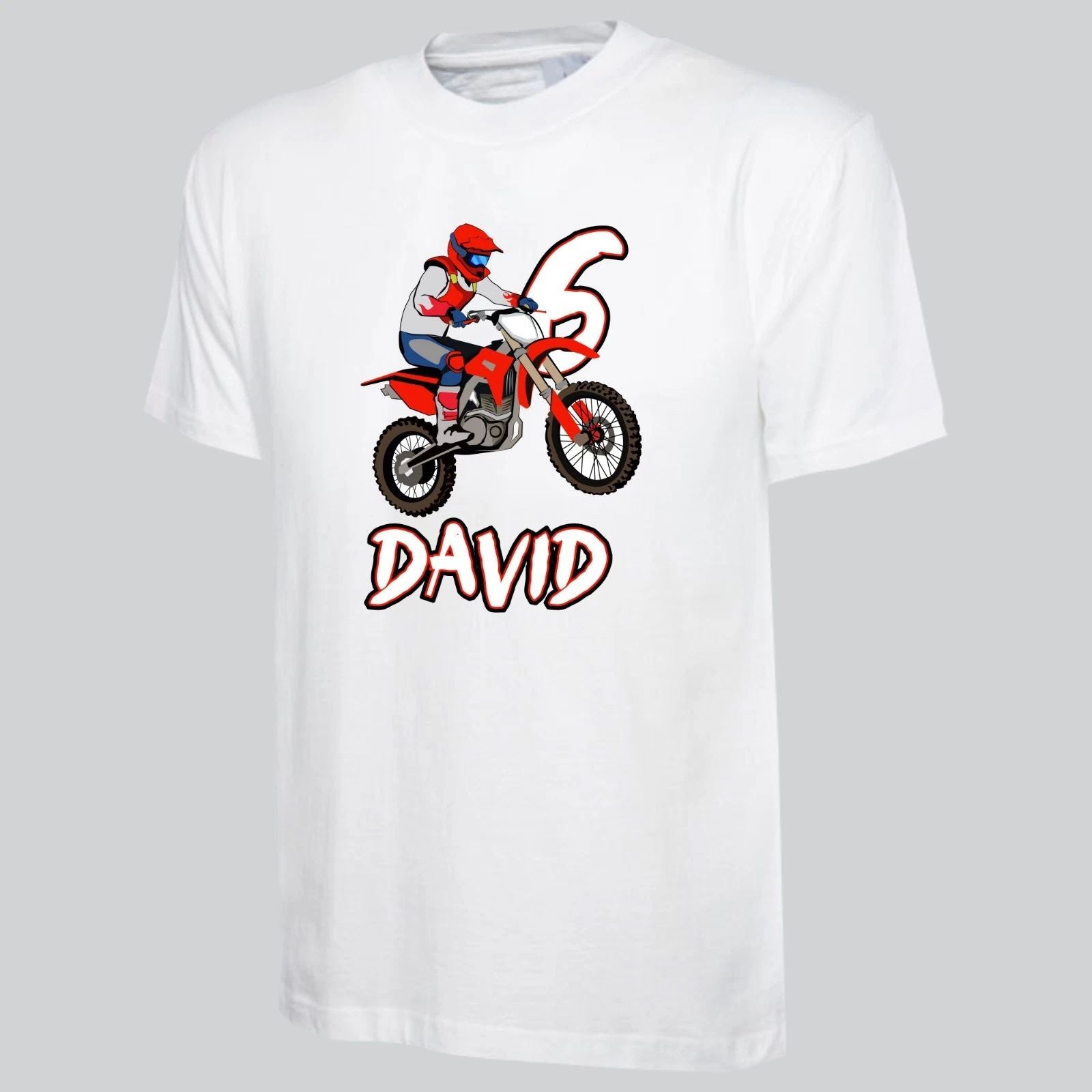 Personalised Motocross Boys T Shirt Printed Custom Name Birthday Gift Kids T Top