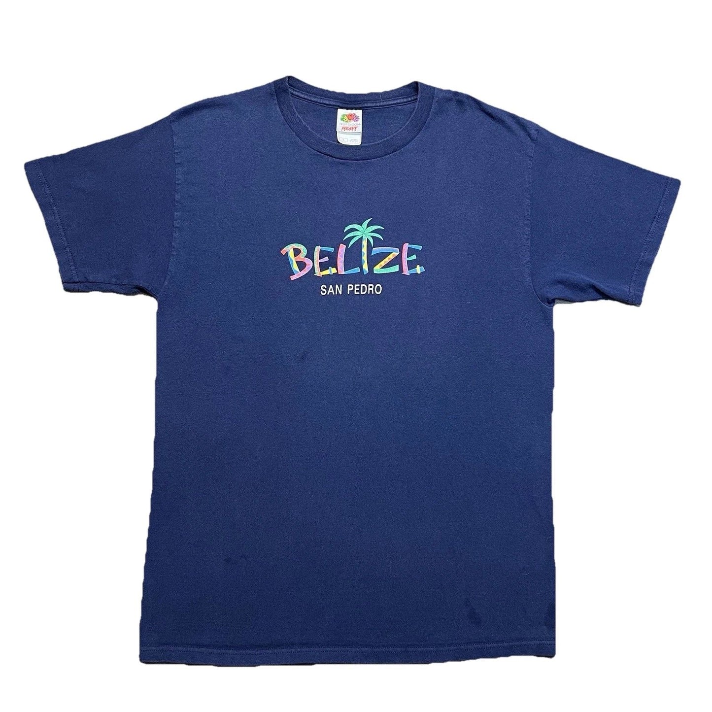 Vintage Belize San Pedro T Shirt Mens L Blue Beach Tourist Graphic Fruit Of The