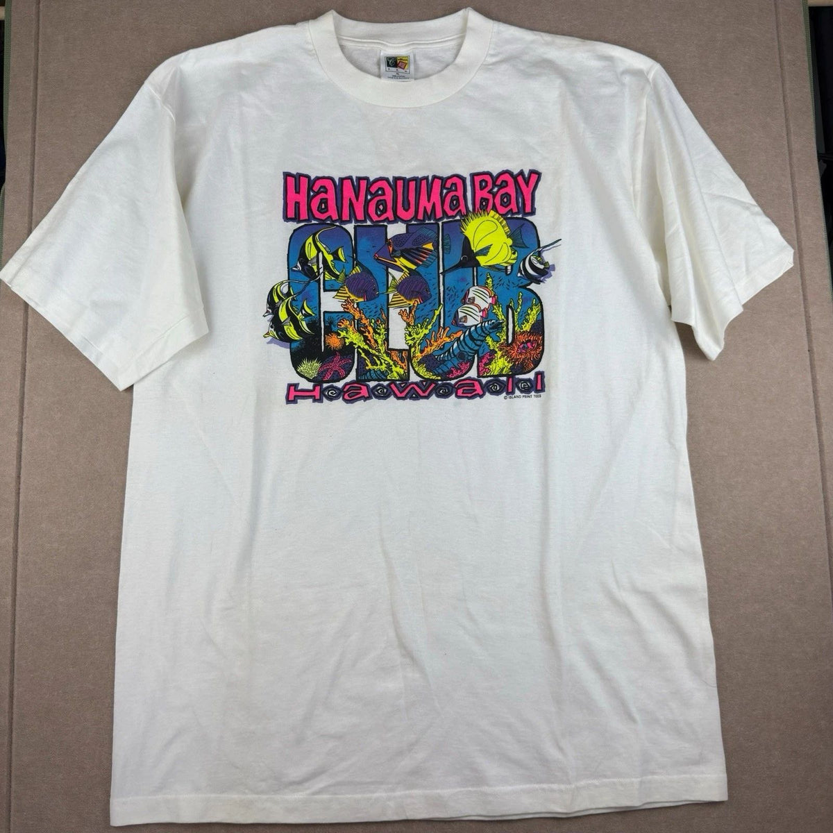 Island Print Tees Shirt Mens XL White Hawaii Hanauma Bay Fish Graphic T-Shirt
