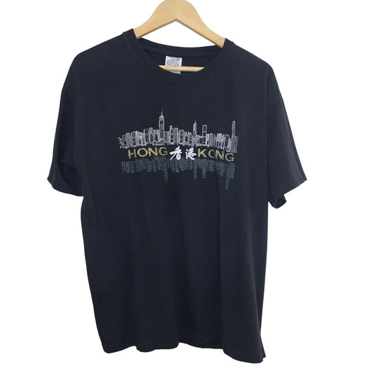 Black Hong Kong Skyline Graphic T Shirt Men's Size XXL Cotton