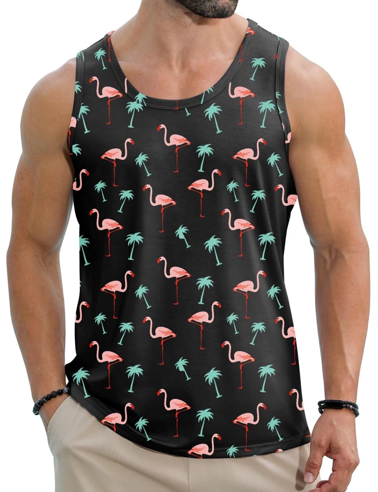 Men's Hawaiian Tank Tops Tropical Funky Floral Tops Sleeveless Basic T-Shirt
