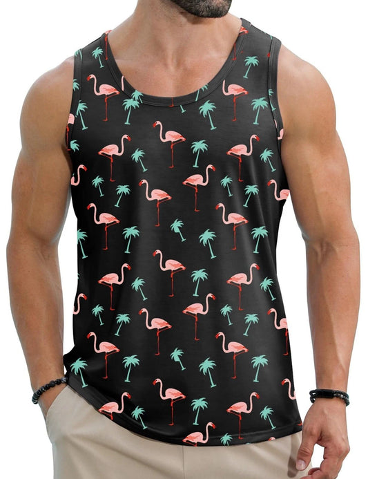 Men's Hawaiian Tank Tops Tropical Funky Floral Tops Sleeveless Basic T-Shirt