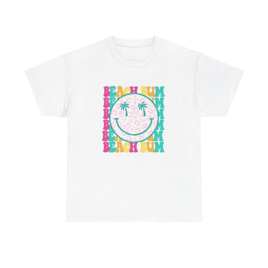 Beach Bum Smiley T-Shirt | Palm Tree Eyes, Retro Color Block