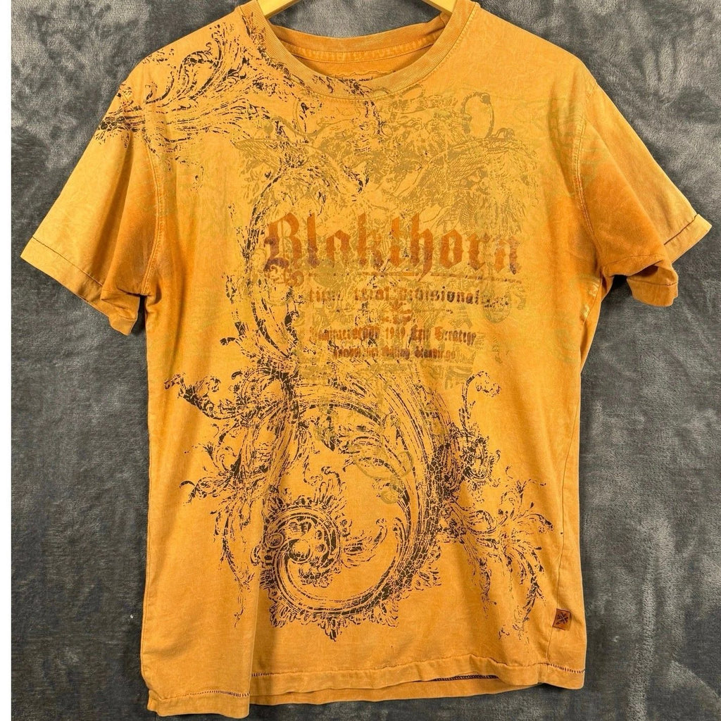 Streetwear x Y2K Modern Culture Distressed Grunge Graphic T-Shirt Large Orange