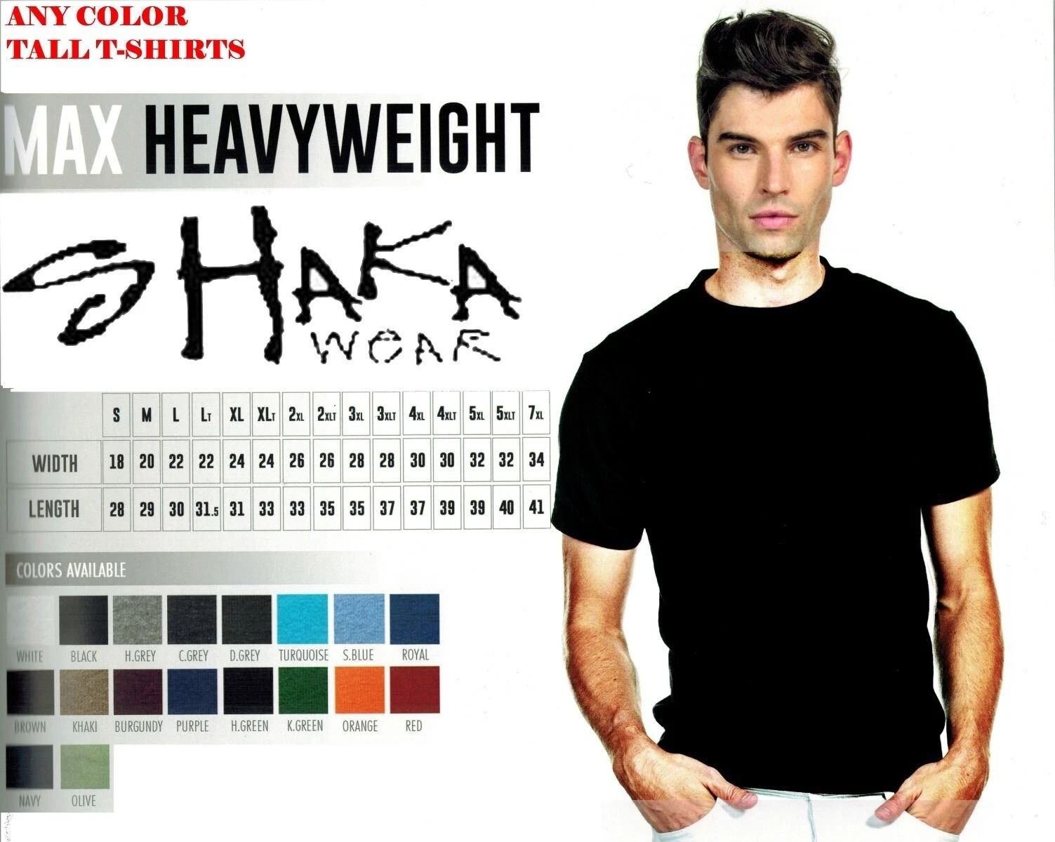 Shaka Wear Mens Max Heavyweight Short Sleeve Tall T-shirt Any Color  Plain