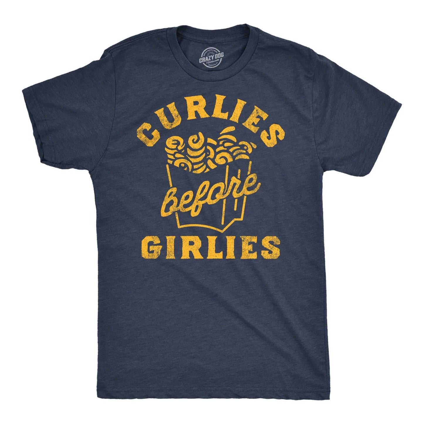 Mens Funny T Shirts Curlies Before Girlies Sarcastic Curly Fries Graphic Tee for