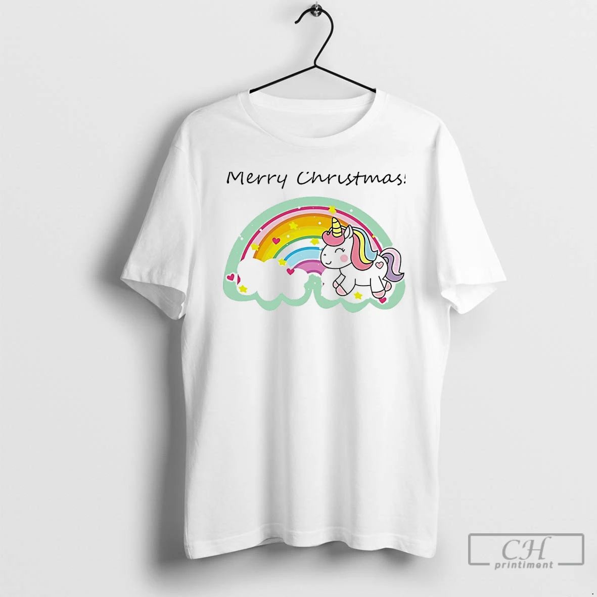 Classic Rainbow Unicorn Merry Christmas Cloud Magic White T Shirts
