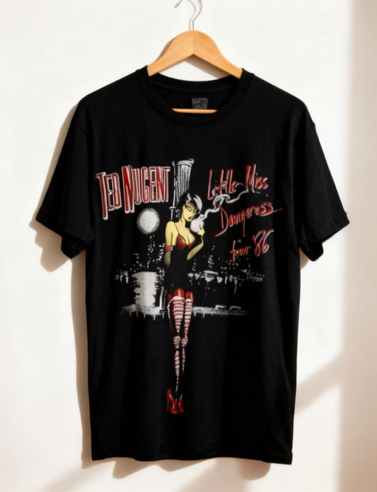 1986 Ted Nugent Little Miss Dangerous Tour Concert T Shirt Black Men