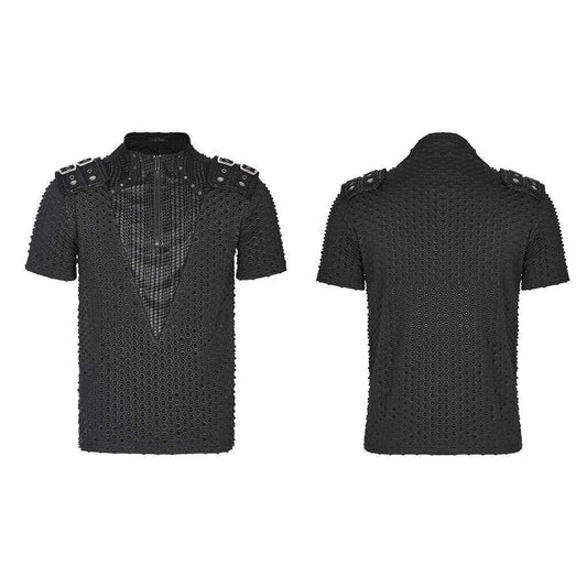 Punk Rave Loose Zipper Neck Short Shirt Tattered Knitted Street Style Rock Tops