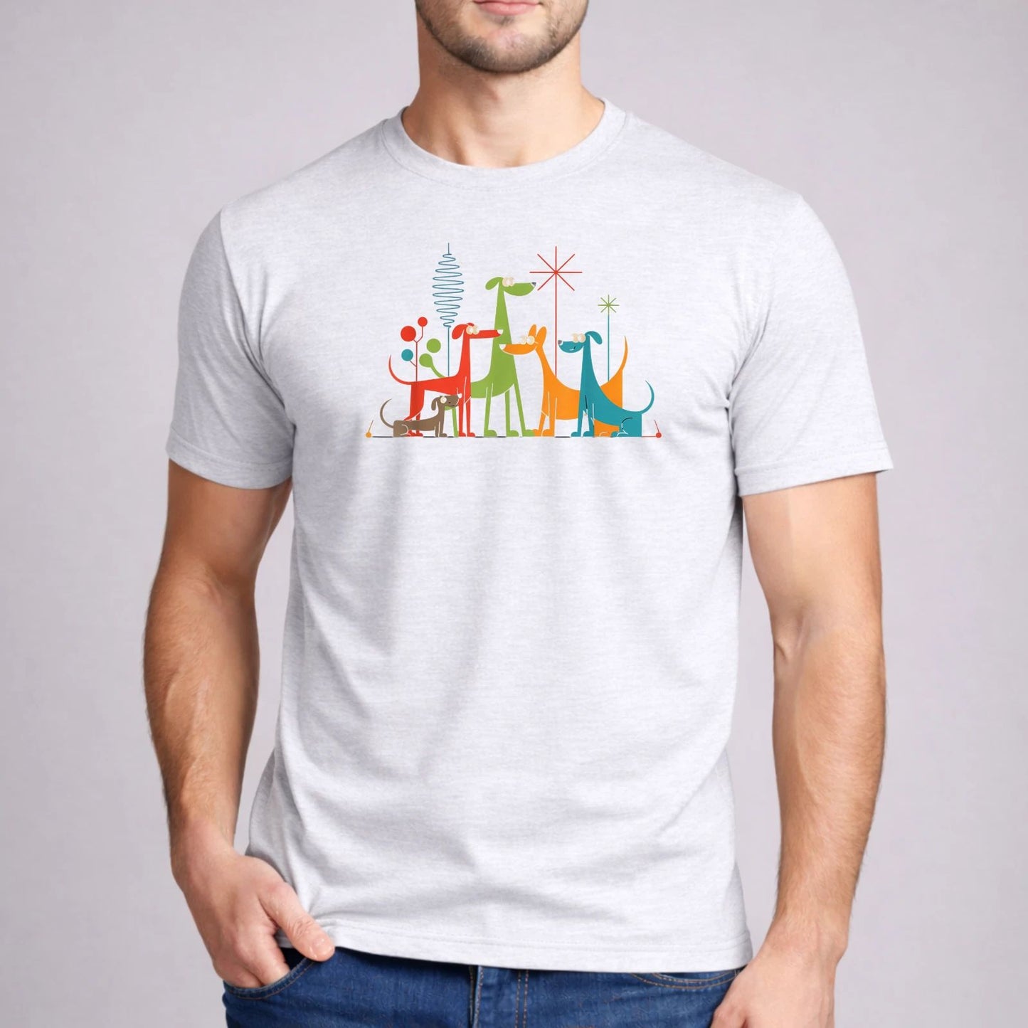 Mid Century Modern Dogs Shirt Retro 50s 60s Atomic Art Dog Lover Gift Tee
