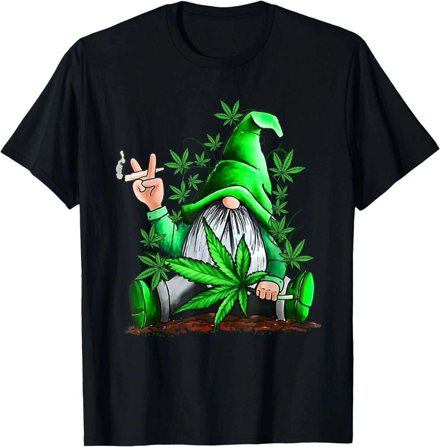 Funny Gnome Pot Leaf 420 Marijuana Weed Cannabis Smoking T-Shirt, Unisex Tee
