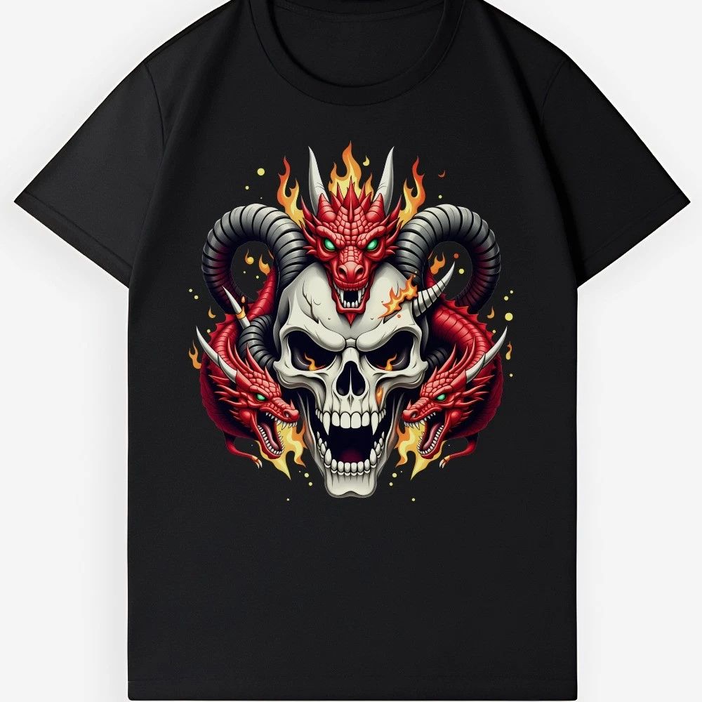 Fiery Dragon Skull T-Shirt – Bold Streetwear Biker Turn Heads at Fests Rides