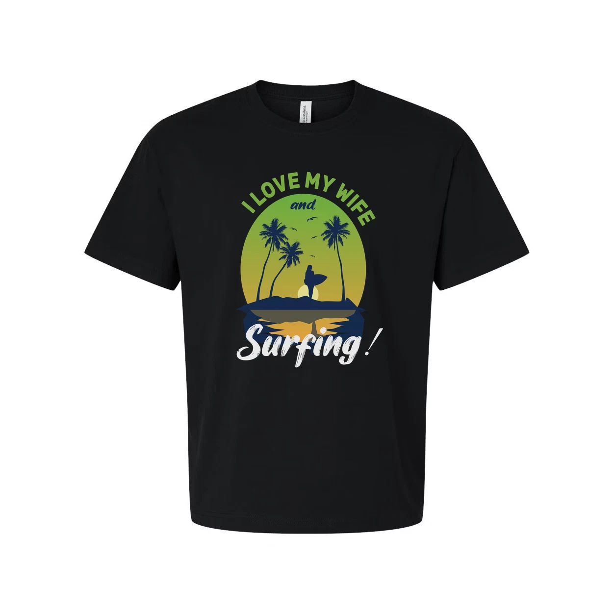 Unisex Surfing T-Shirt With Sunset Palm Trees And Surfer Silhouette Graphic Beac
