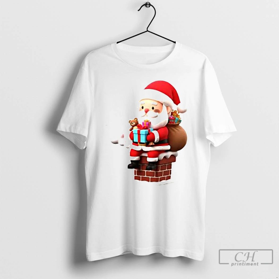 Classic Santa On Chimney Christmas Art T Shirts