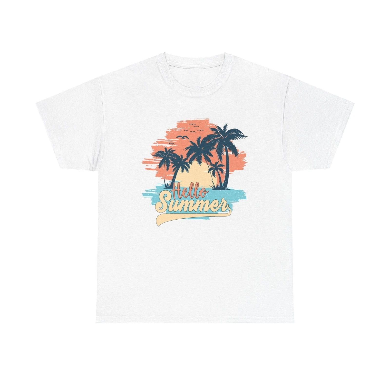 Hello Summer Palm Trees Tee | Vintage Sunset Beach Graphic