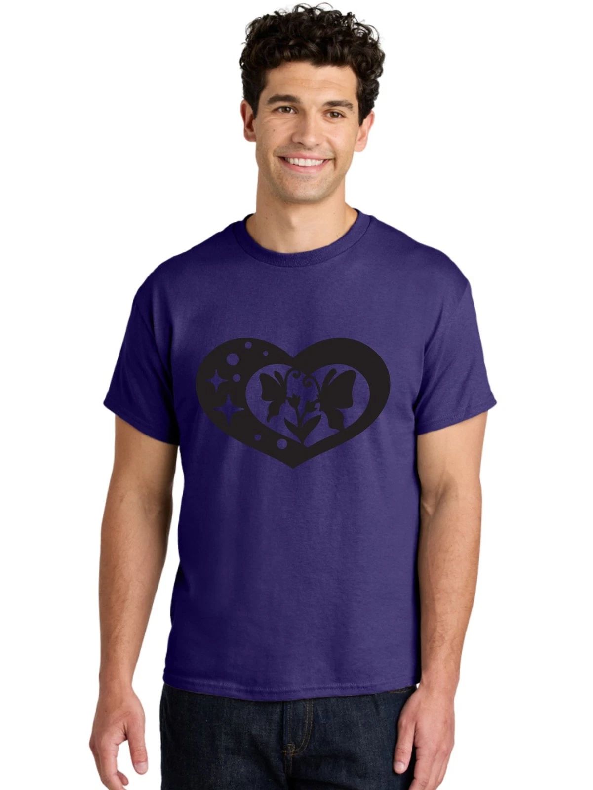 Butterfly-Heart Mens Graphic Tee, 100% Cotton, Casual Summer Wear