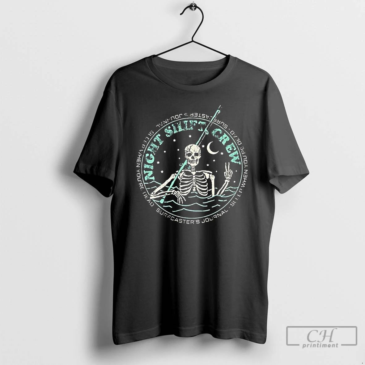 Premium Night Shift Crew Skeleton Fishing T Shirts