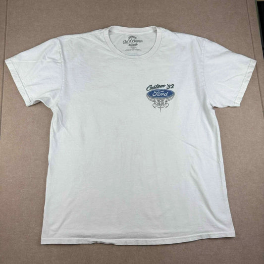 Y2K Ford T-Shirt Men L White Hot Rod American Road Legend Car Graphic Tee