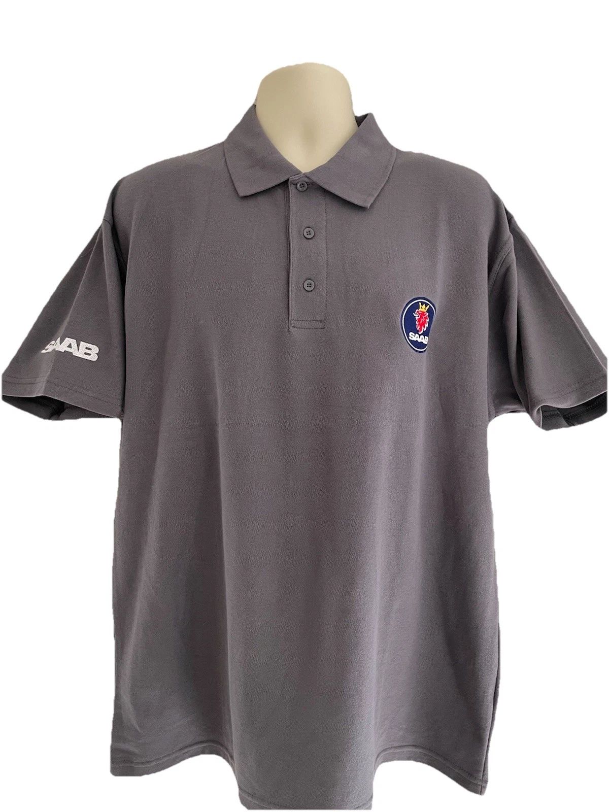 SAAB ‘Return of the Griffin’ Roundel Polo TShirt Solid Grey Cotton Blend