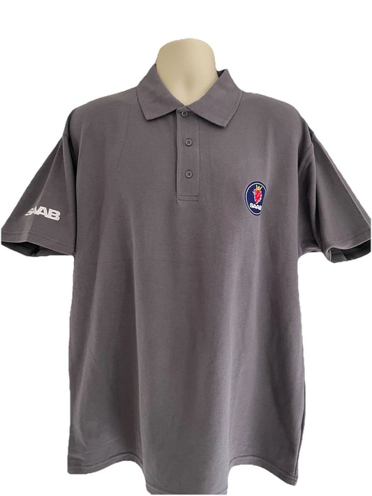 SAAB ‘Return of the Griffin’ Roundel Polo TShirt Solid Grey Cotton Blend