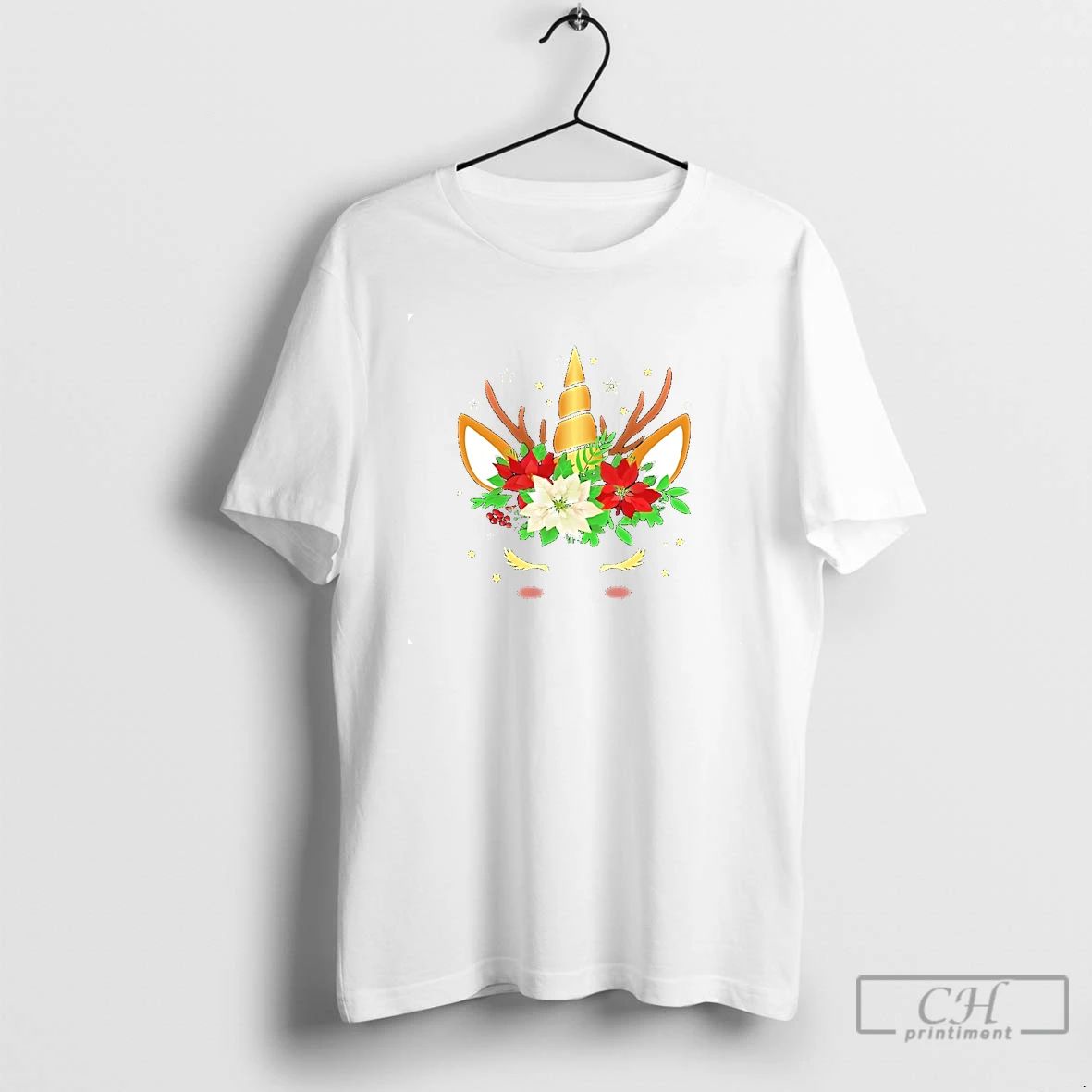Classic Floral Antler Unicorn Christmas Lights T Shirts