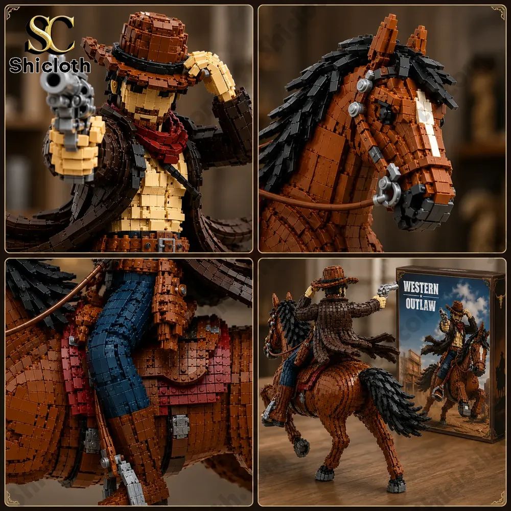 Western Outlaw Rider Cowboy HorseBuilding Brick Set