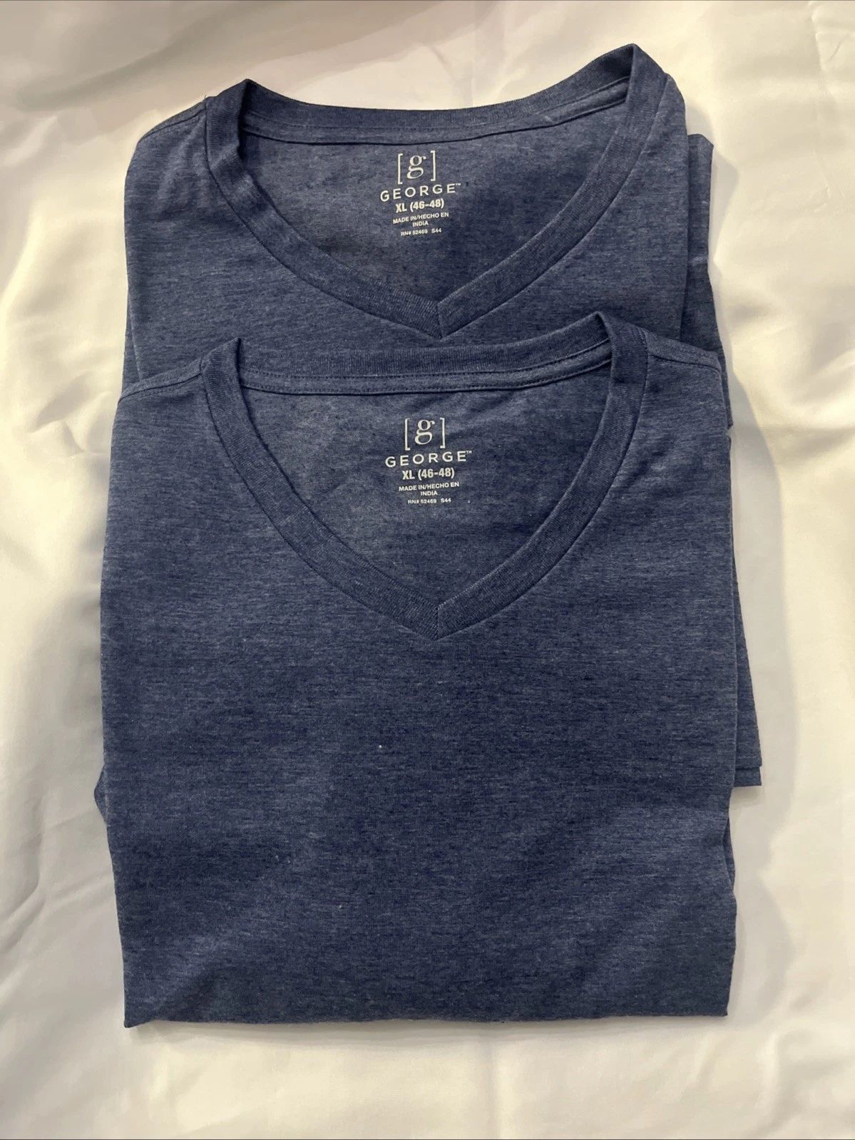 Men’s V- Neck XL 46-48 Storm Blue T-Shirts George LOT Of 2 T-Shirts