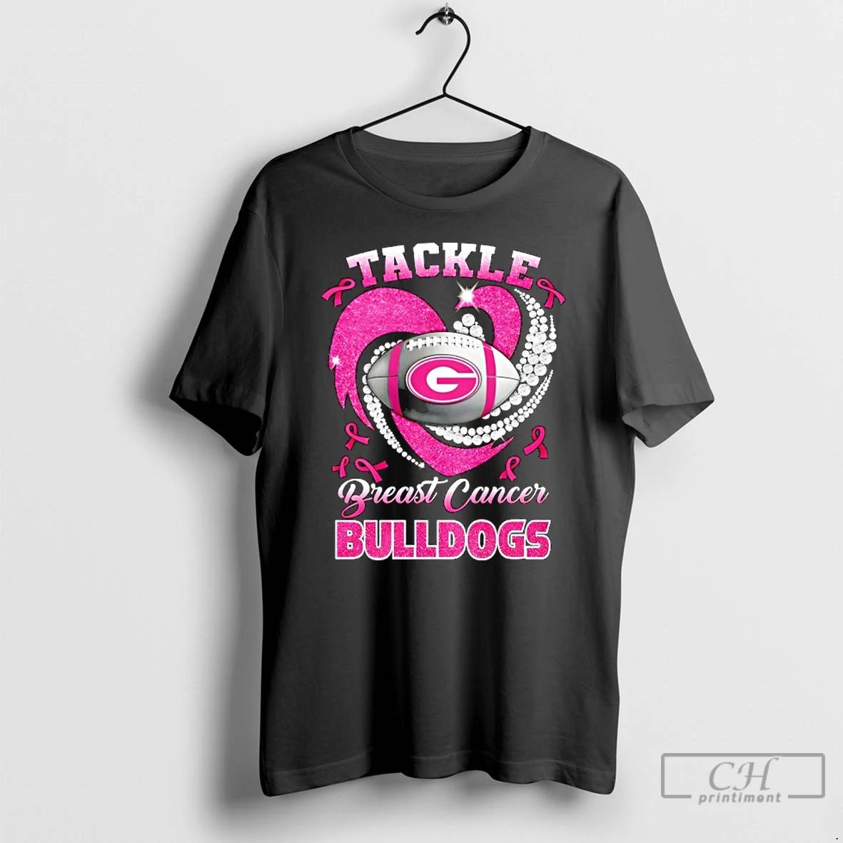 Premium Georgia Bulldogs Tide Breast Cancer Awareness Tackle Heart T Shirts