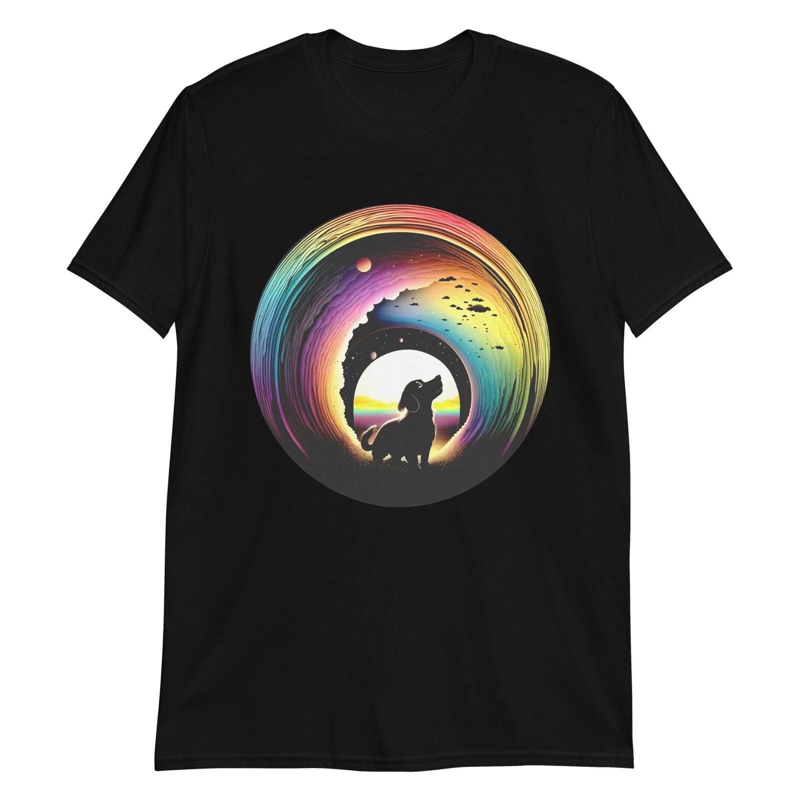 Mens Tshirt Rainbow Dog T-shirt Womens Black Cat Shirt Womens Animal Lover Shirt