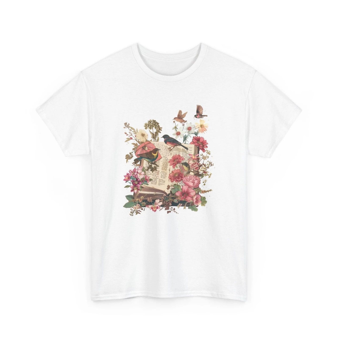 Vintage Moon & Book Floral Boho T-Shirt   Aesthetic Book Lover Shirt