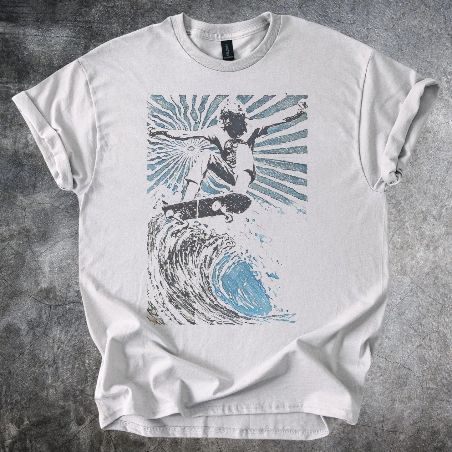 Abstract Cosmic Energy Graphic Tee Blue Black Modern Art Design